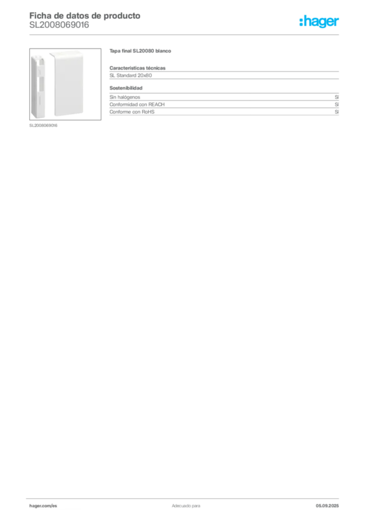 Imagen Hager Ficha de datos de producto SL2008069016 | Hager España