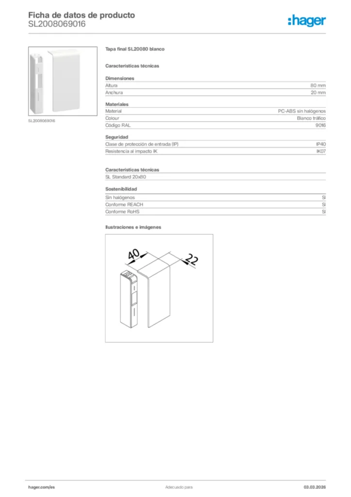 Imagen Hager Ficha de datos de producto SL2008069016 | Hager España