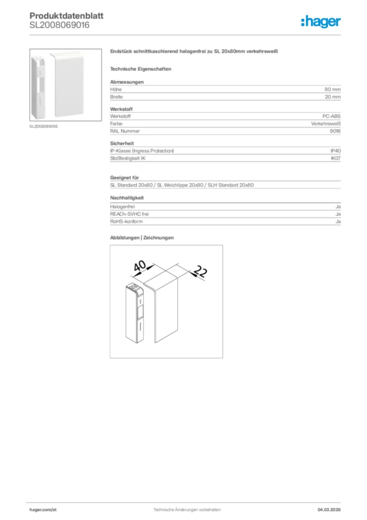 Bild Hager Produktdatenblatt SL2008069016 | Hager Deutschland