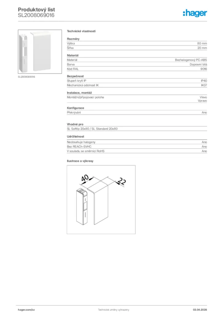 Obrázek Hager Product data sheet SL2008069016 | Hager