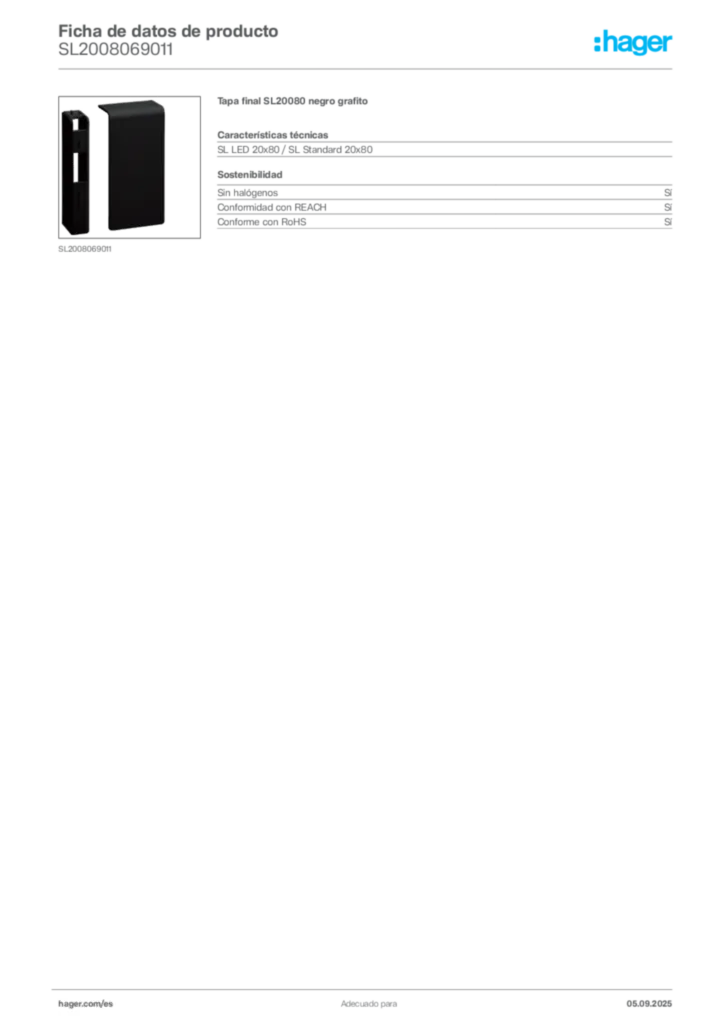 Imagen Hager Ficha de datos de producto SL2008069011 | Hager España