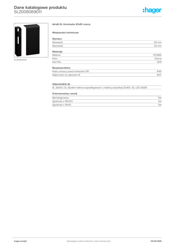 Zdjęcie Hager Dane katalogowe produktu SL2008069011 | Hager Polska