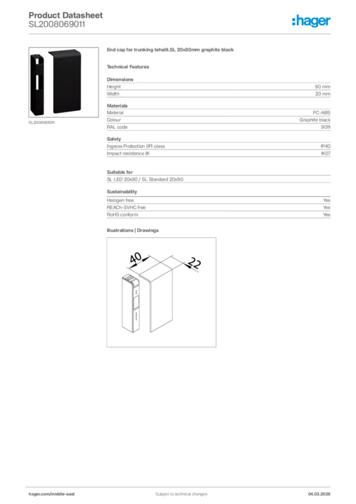 Image Hager Product data sheet SL2008069011  | Hager