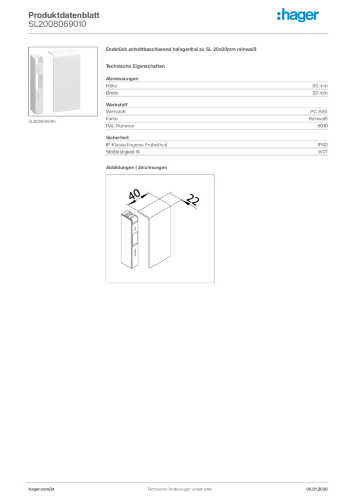 Bild Hager Produktdatenblatt SL2008069010 | Hager Deutschland