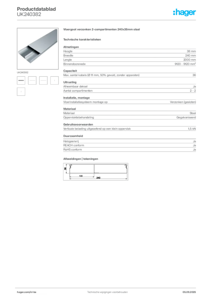 Afbeelding Hager Productdatablad UK240382 | Hager Belgium
