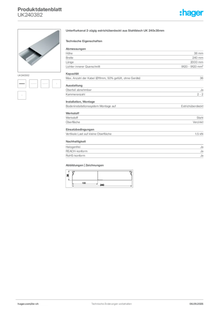 Bild Hager Produktdatenblatt UK240382 | Hager Schweiz