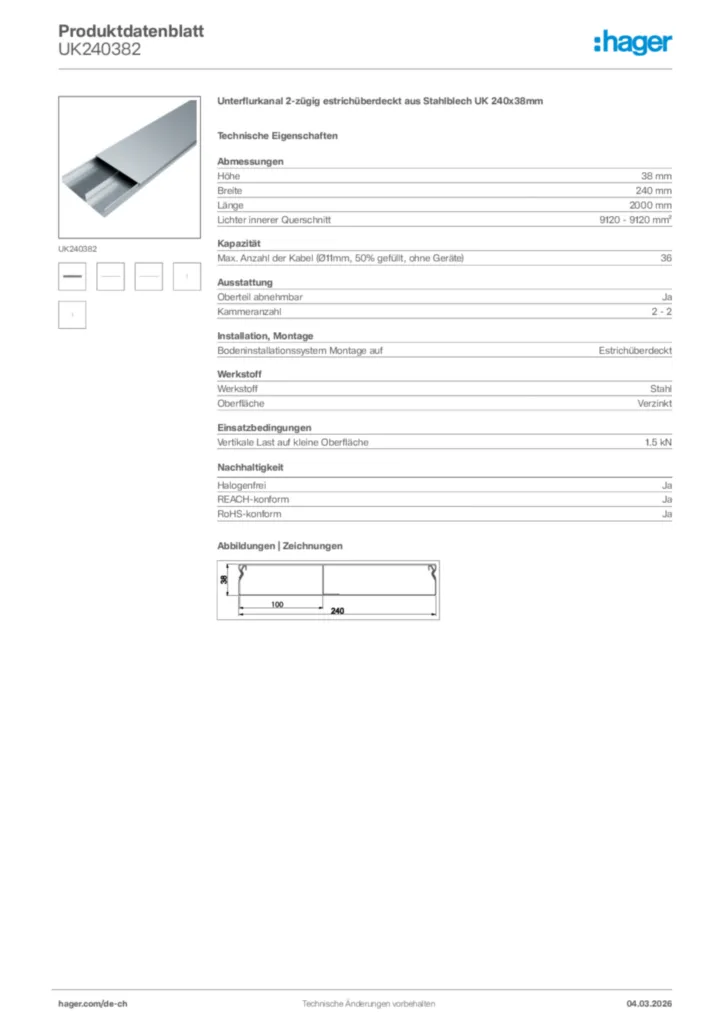 Bild Hager Produktdatenblatt UK240382 | Hager Schweiz