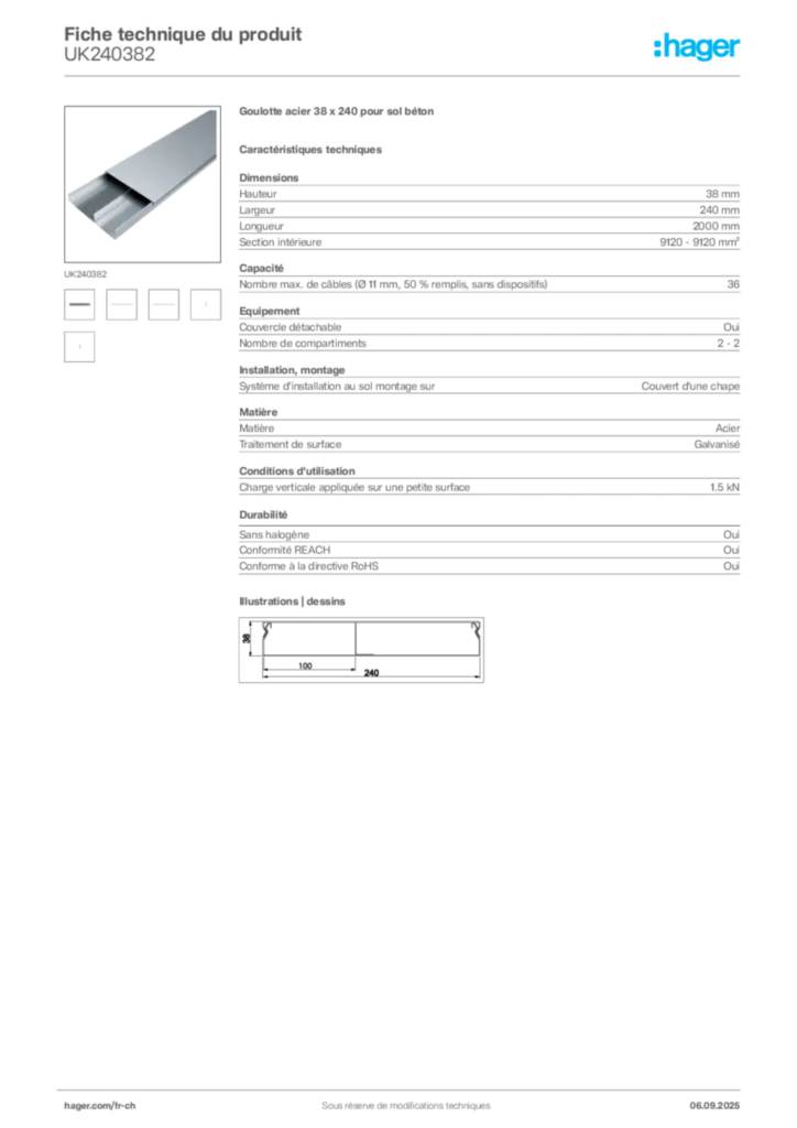 Image Hager Fiche technique du produit UK240382 | Hager Suisse