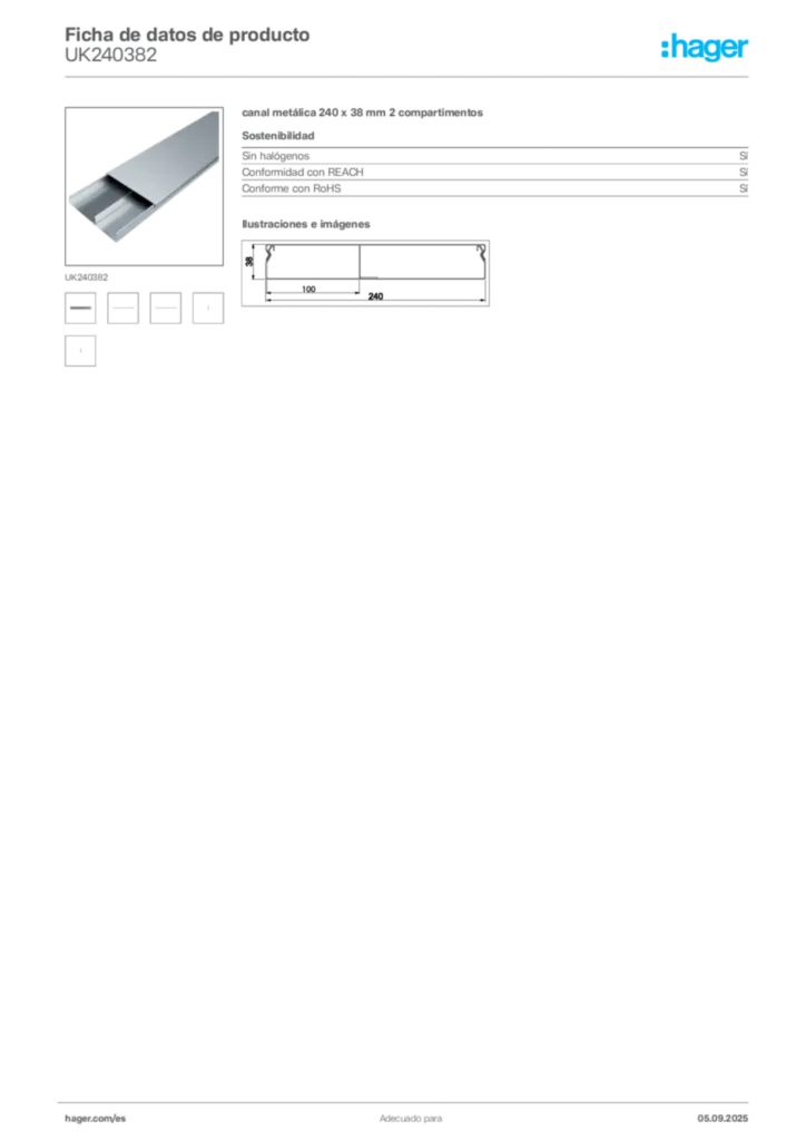 Imagen Hager Ficha de datos de producto UK240382 | Hager España