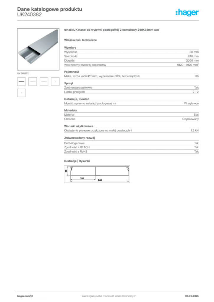 Zdjęcie Hager Dane katalogowe produktu UK240382 | Hager Polska
