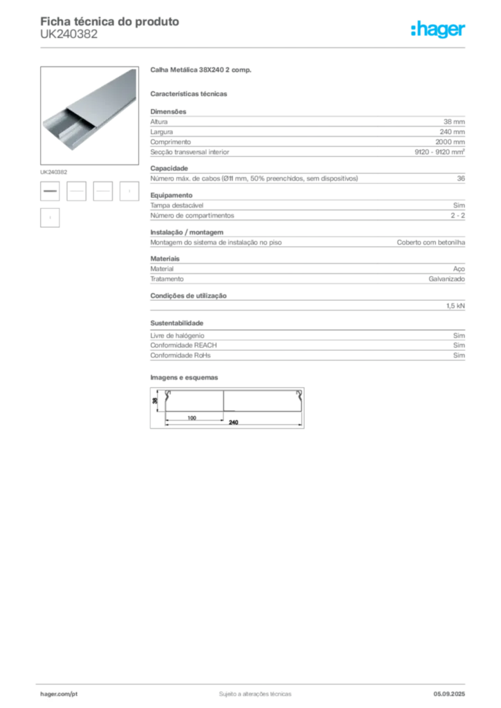 Imagem Hager Ficha técnica do produto UK240382 | Hager Portugal