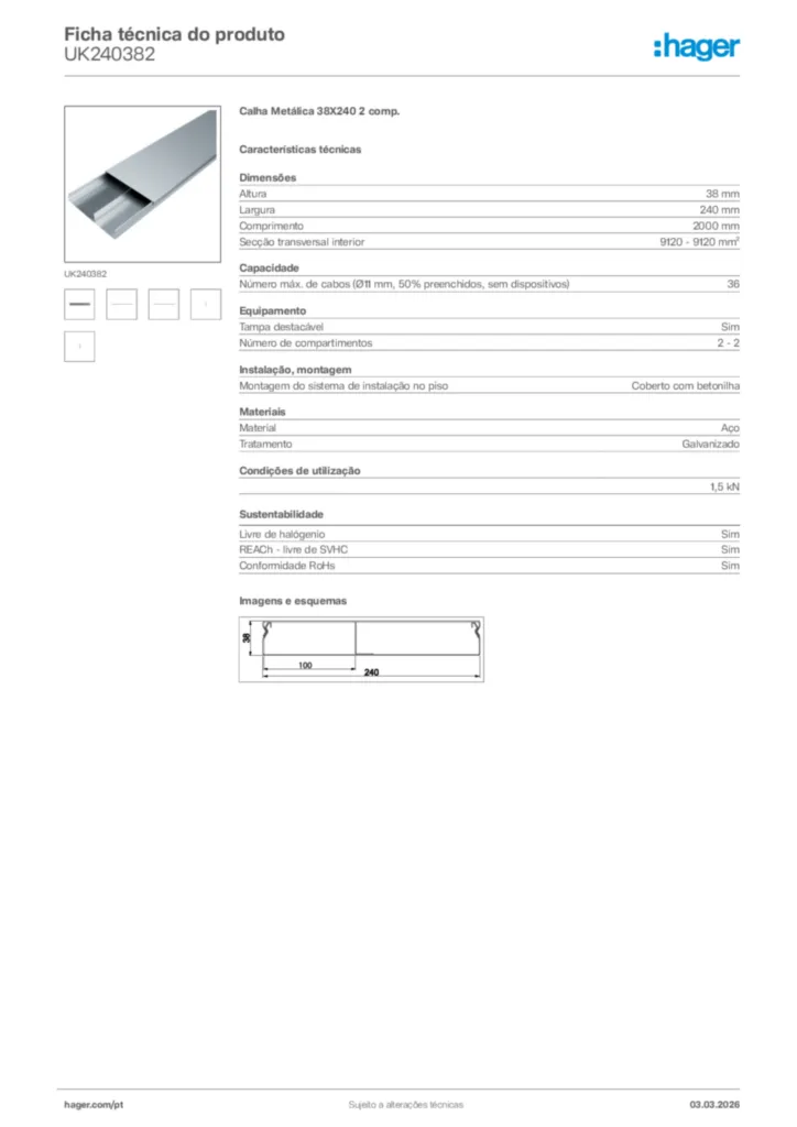 Imagem Hager Ficha técnica do produto UK240382 | Hager Portugal
