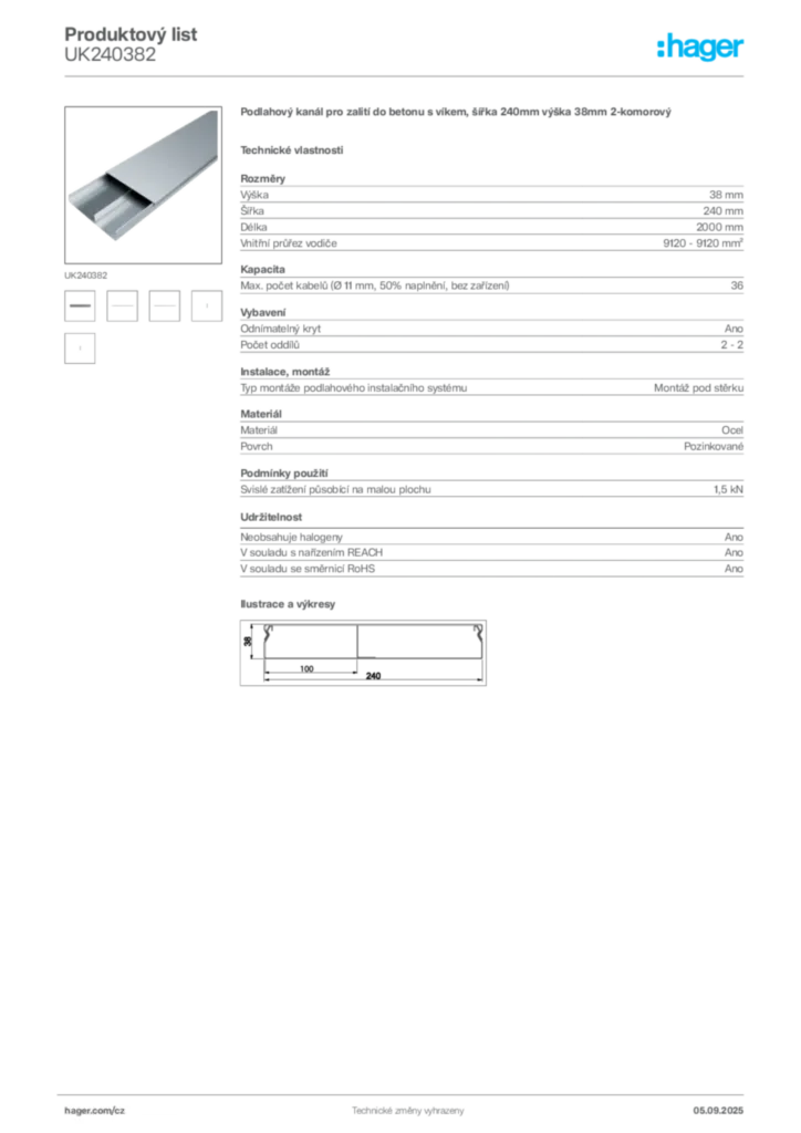 Obrázek Hager Produktový list UK240382 | Hager