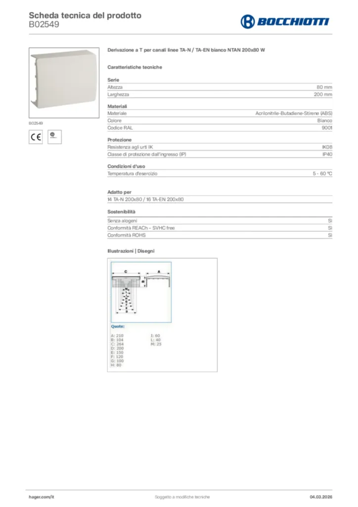 Immagine Bocchiotti Scheda tecnica del prodotto B02549 | Hager Italia