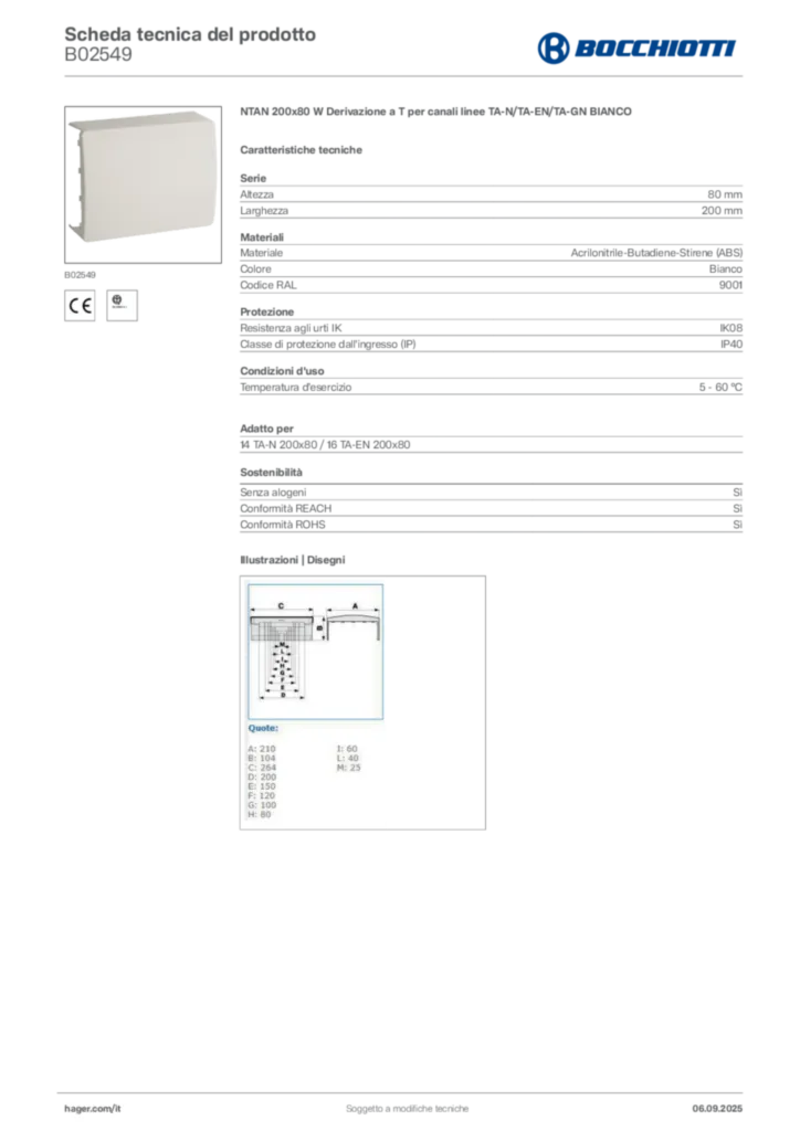 Immagine Bocchiotti Scheda tecnica del prodotto B02549 | Hager Italia
