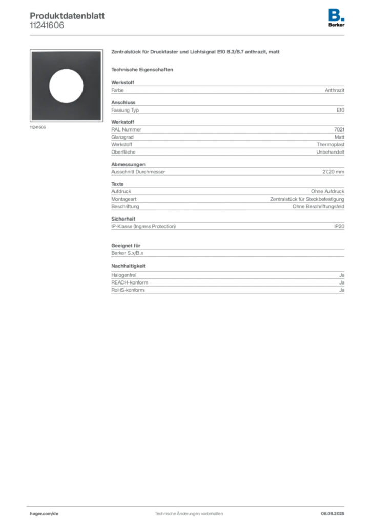 Bild Berker Produktdatenblatt 11241606 | Hager Deutschland