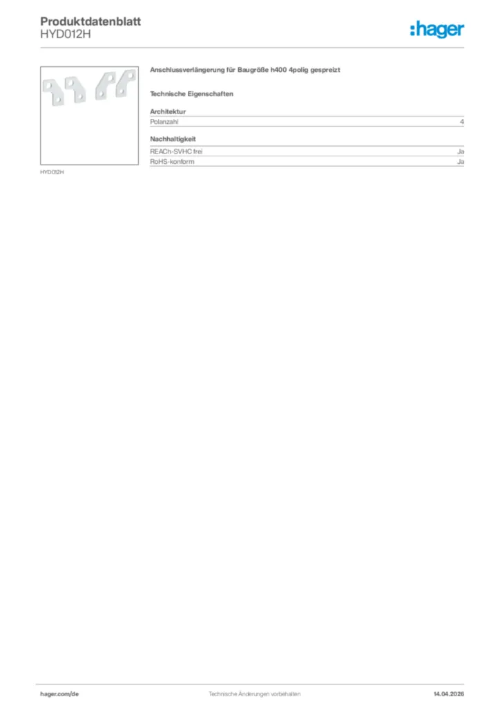 Bild Hager Produktdatenblatt HYD012H | Hager Deutschland
