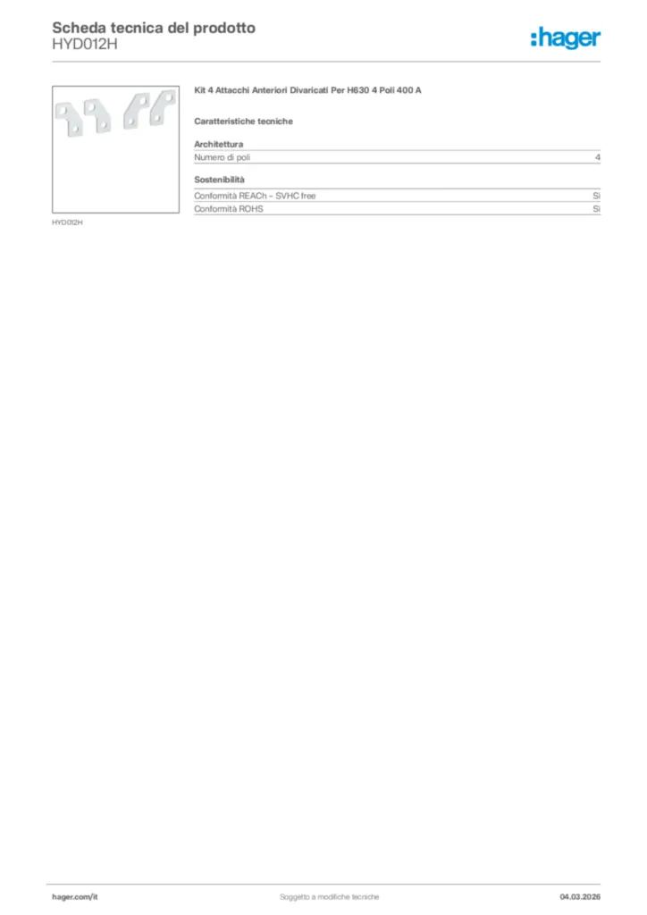 Immagine Hager Scheda tecnica del prodotto HYD012H | Hager Italia