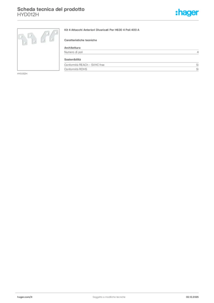 Immagine Hager Scheda tecnica del prodotto HYD012H | Hager Italia