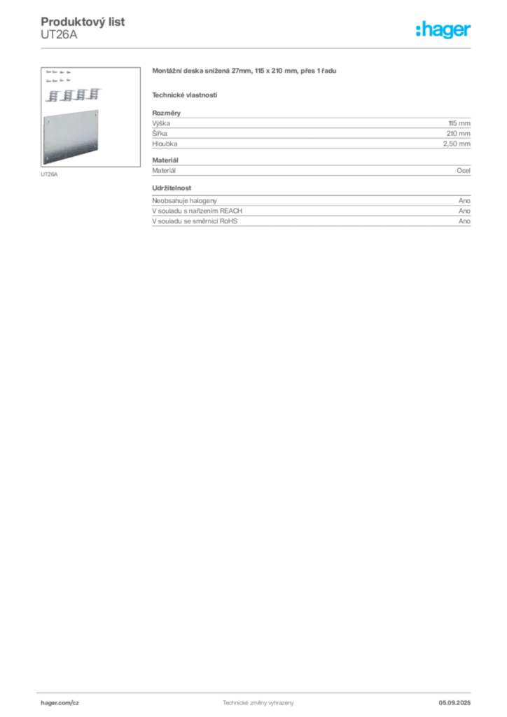 Obrázek Hager Produktový list UT26A | Hager