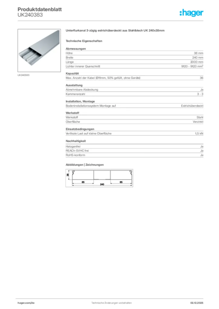 Bild Hager Produktdatenblatt UK240383 | Hager Deutschland