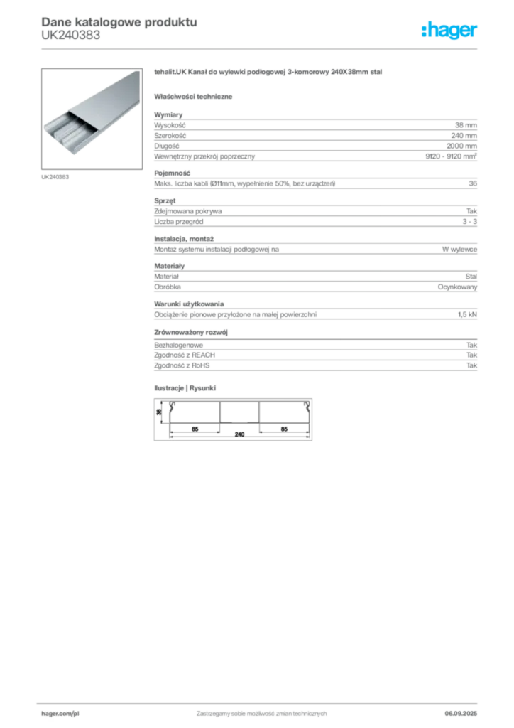 Zdjęcie Hager Dane katalogowe produktu UK240383 | Hager Polska