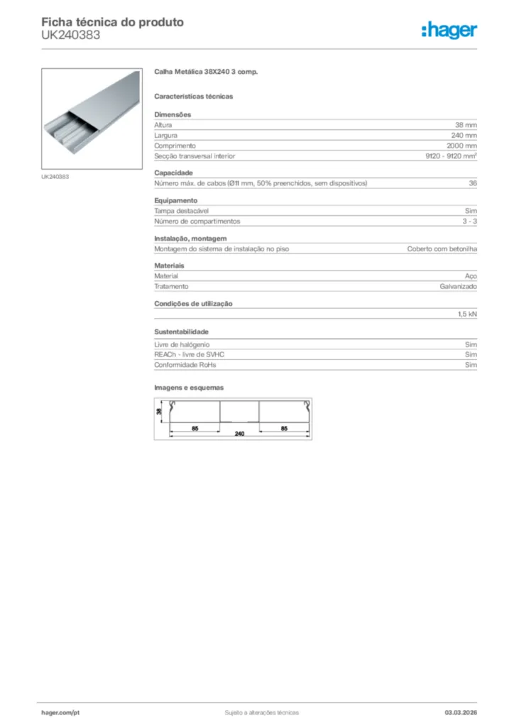 Imagem Hager Ficha técnica do produto UK240383 | Hager Portugal