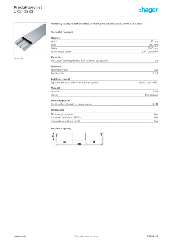 Obrázek Hager Produktový list UK240383 | Hager