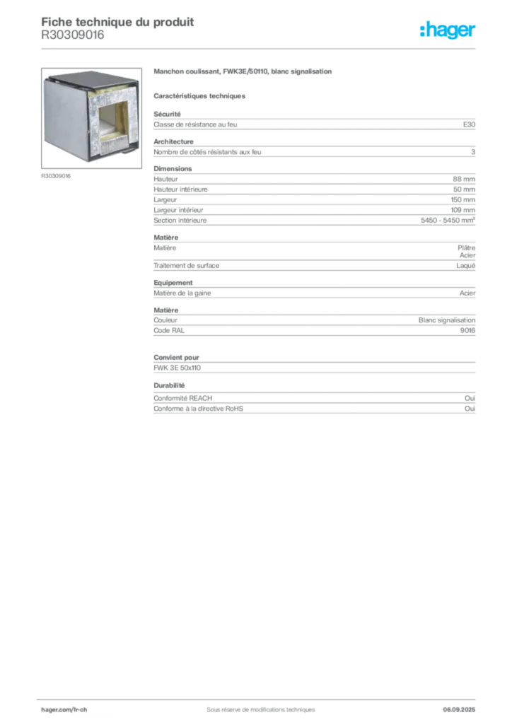 Image Hager Fiche technique du produit R30309016 | Hager Suisse