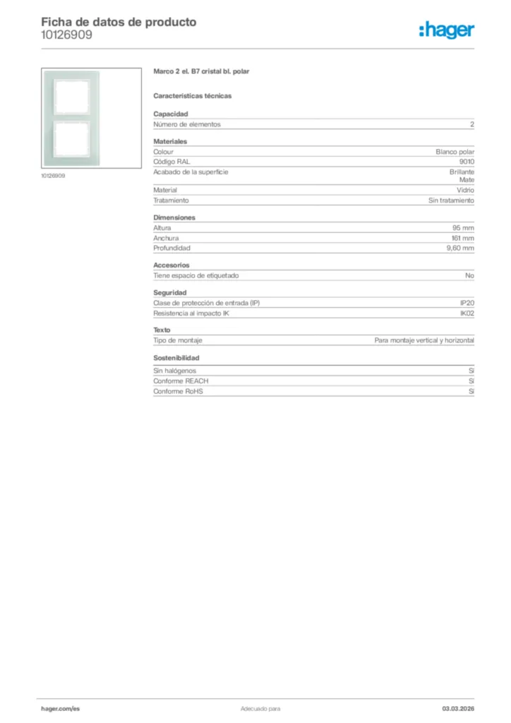 Imagen Hager Ficha de datos de producto 10126909 | Hager España