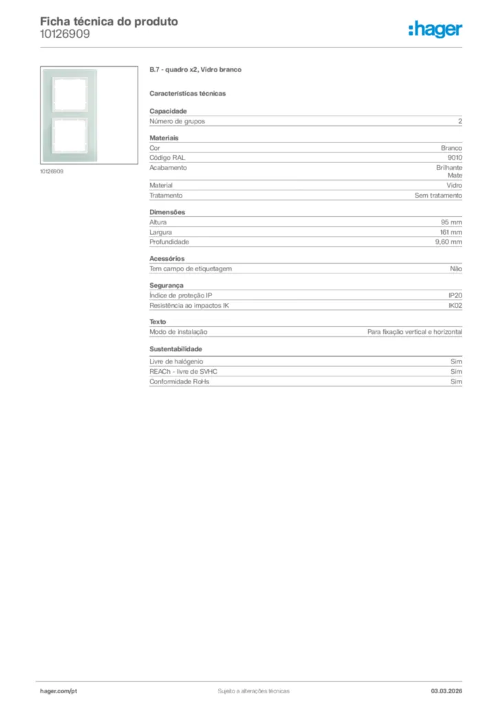Imagem Hager Ficha técnica do produto 10126909 | Hager Portugal