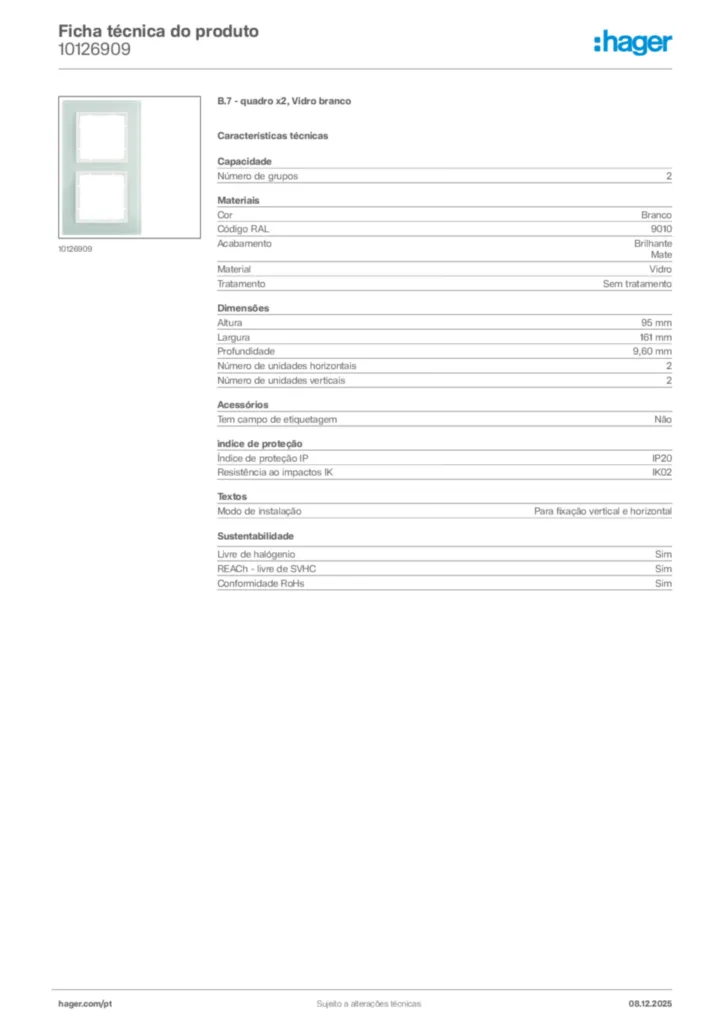 Imagem Hager Ficha técnica do produto 10126909 | Hager Portugal