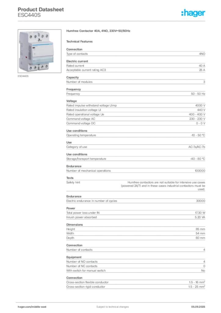 Image Hager Product data sheet ESC440S  | Hager