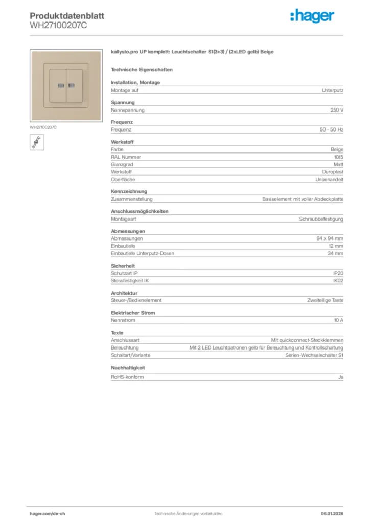 Bild Hager Produktdatenblatt WH27100207C | Hager Schweiz