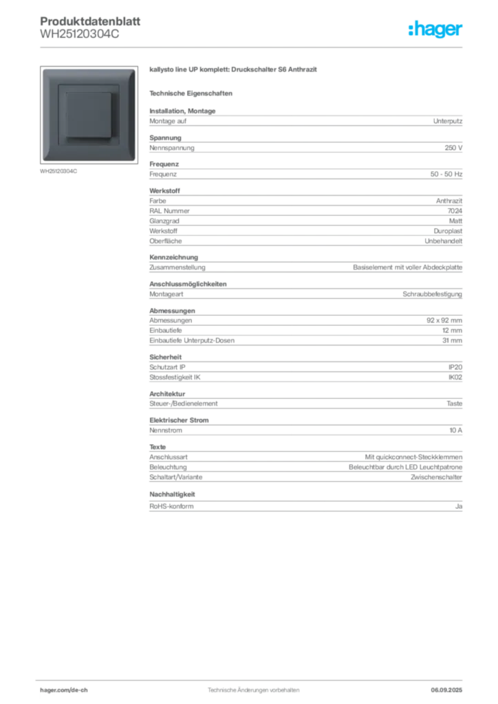Bild Hager Produktdatenblatt WH25120304C | Hager Schweiz