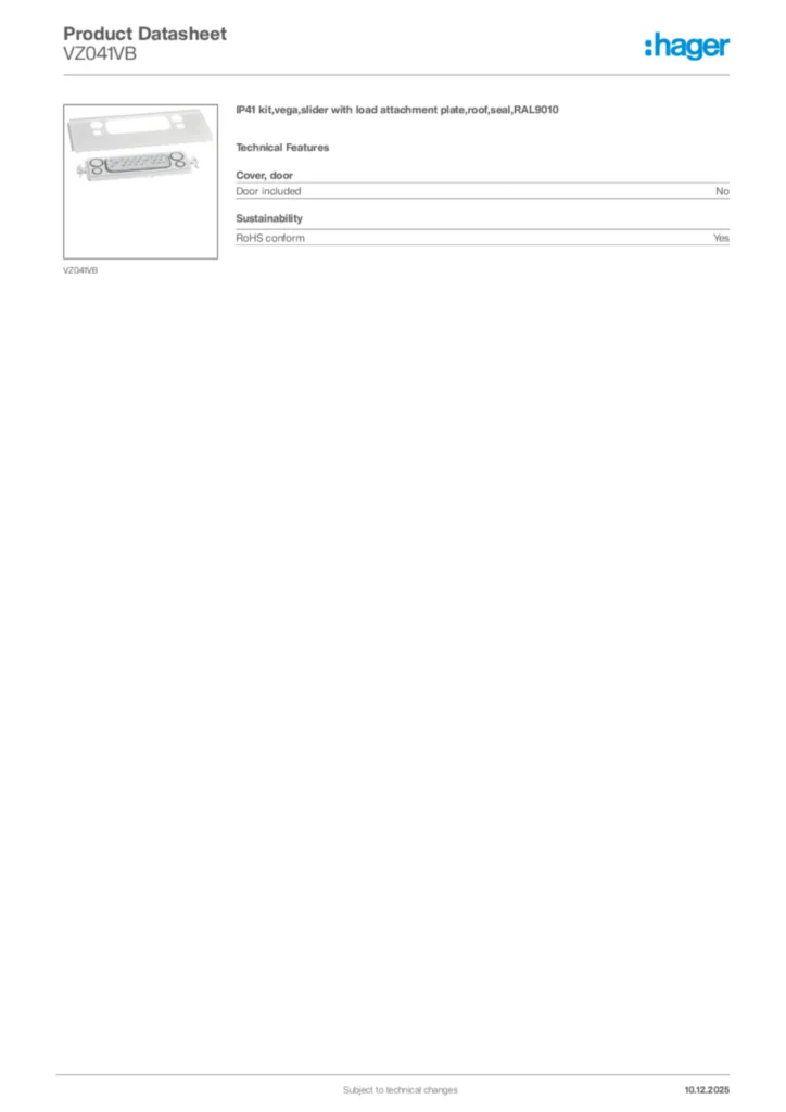 Image Hager Product data sheet VZ041VB  | Hager Africa