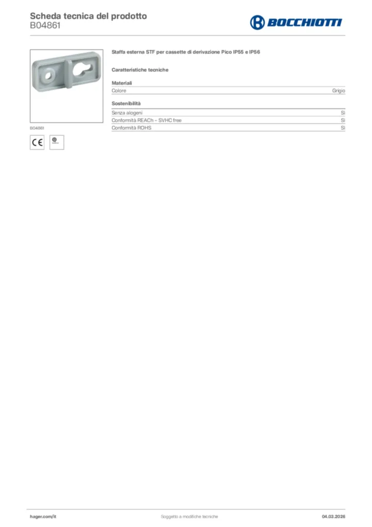 Immagine Bocchiotti Scheda tecnica del prodotto B04861 | Hager Italia