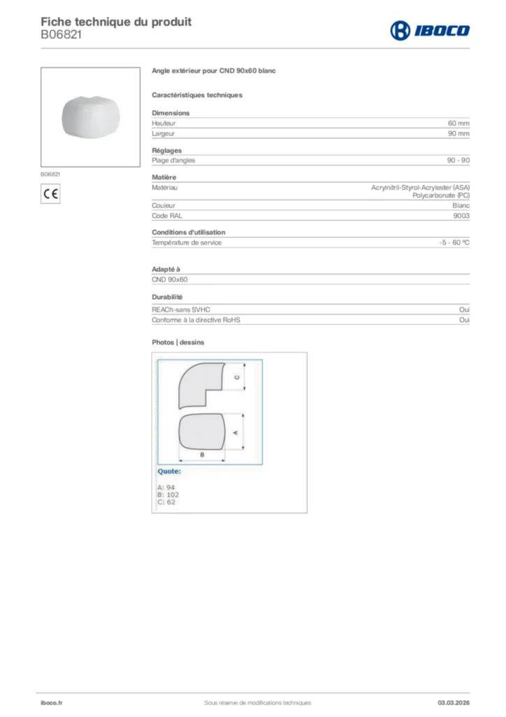 Image Iboco Fiche technique du produit B06821 | Hager France