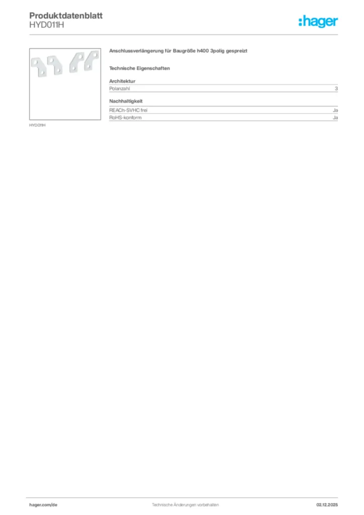 Bild Hager Produktdatenblatt HYD011H | Hager Deutschland
