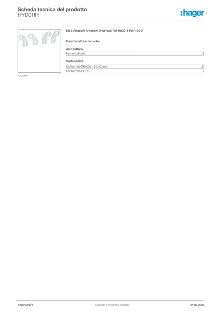 Immagine Hager Scheda tecnica del prodotto HYD011H | Hager Italia