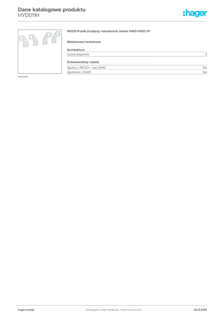 Zdjęcie Hager Dane katalogowe produktu HYD011H | Hager Polska