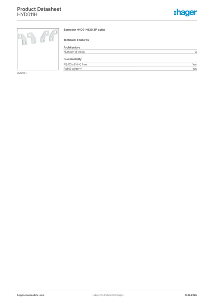 Image Hager Product data sheet HYD011H  | Hager