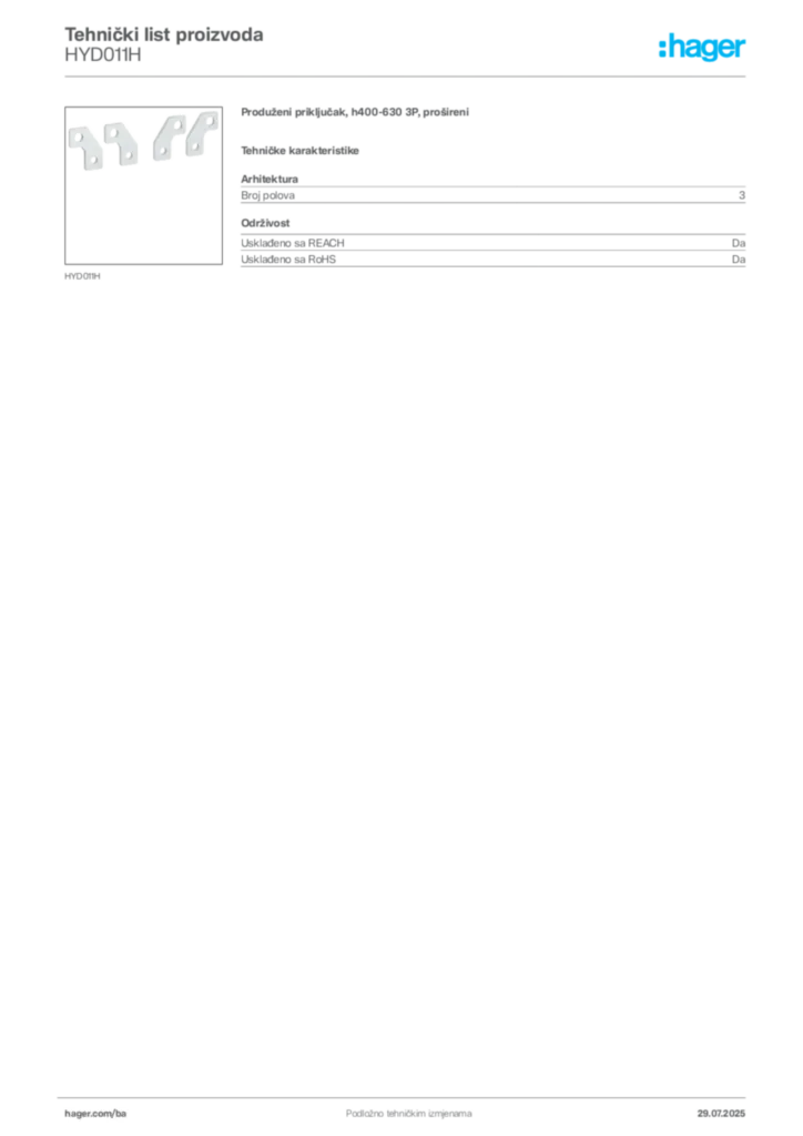 Slika Hager Product data sheet HYD011H  | Hager