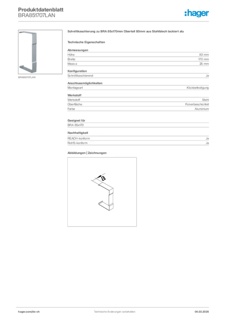 Bild Hager Produktdatenblatt BRA851707LAN | Hager Schweiz