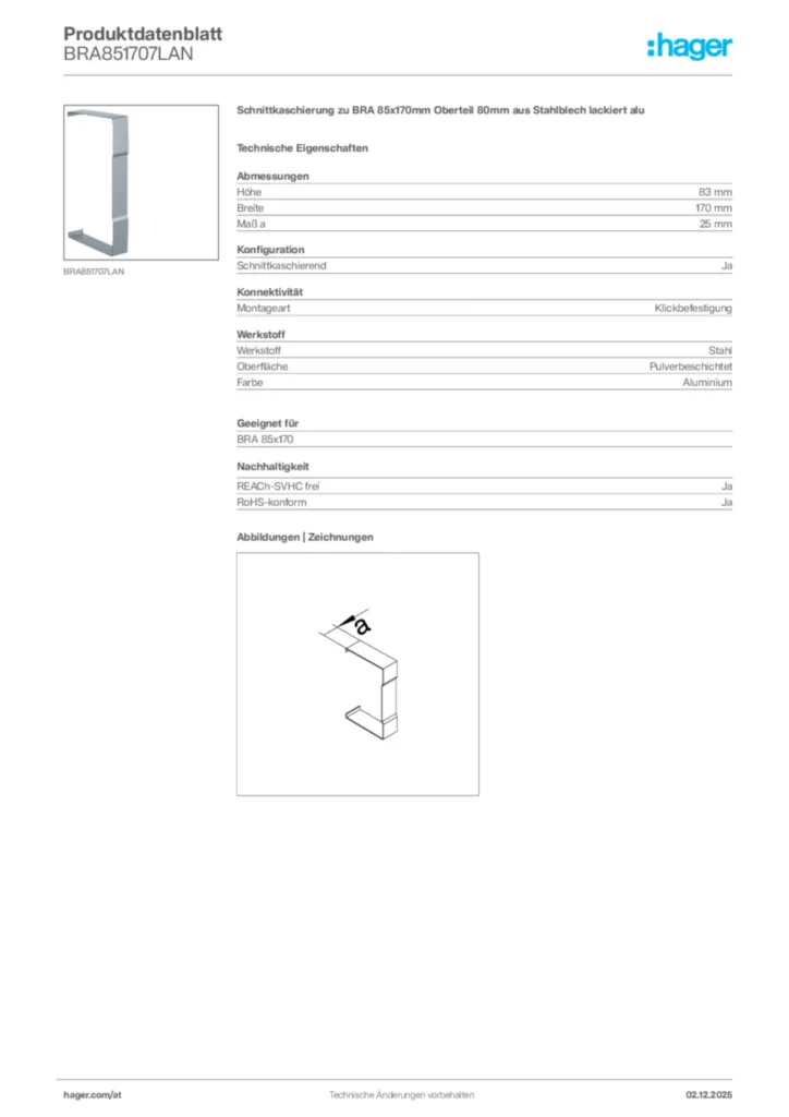 Bild Hager Produktdatenblatt BRA851707LAN | Hager Deutschland