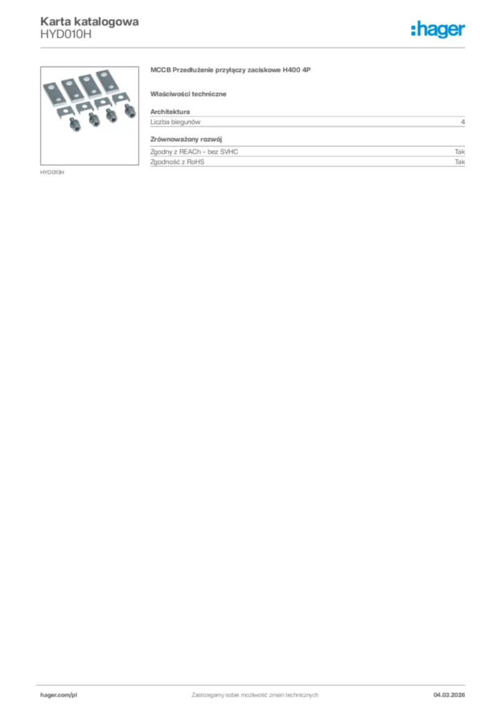 Zdjęcie Hager Karta katalogowa HYD010H | Hager Polska