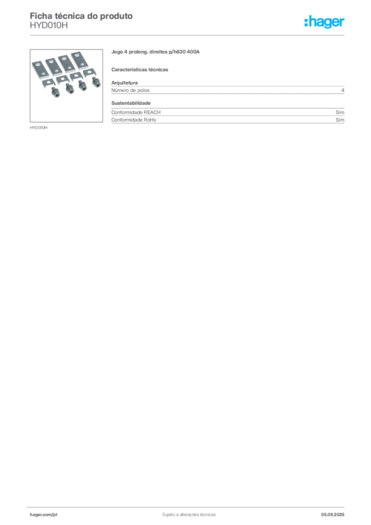 Imagem Hager Ficha técnica do produto HYD010H | Hager Portugal