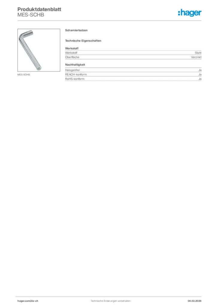 Bild Hager Produktdatenblatt MES-SCHB | Hager Schweiz