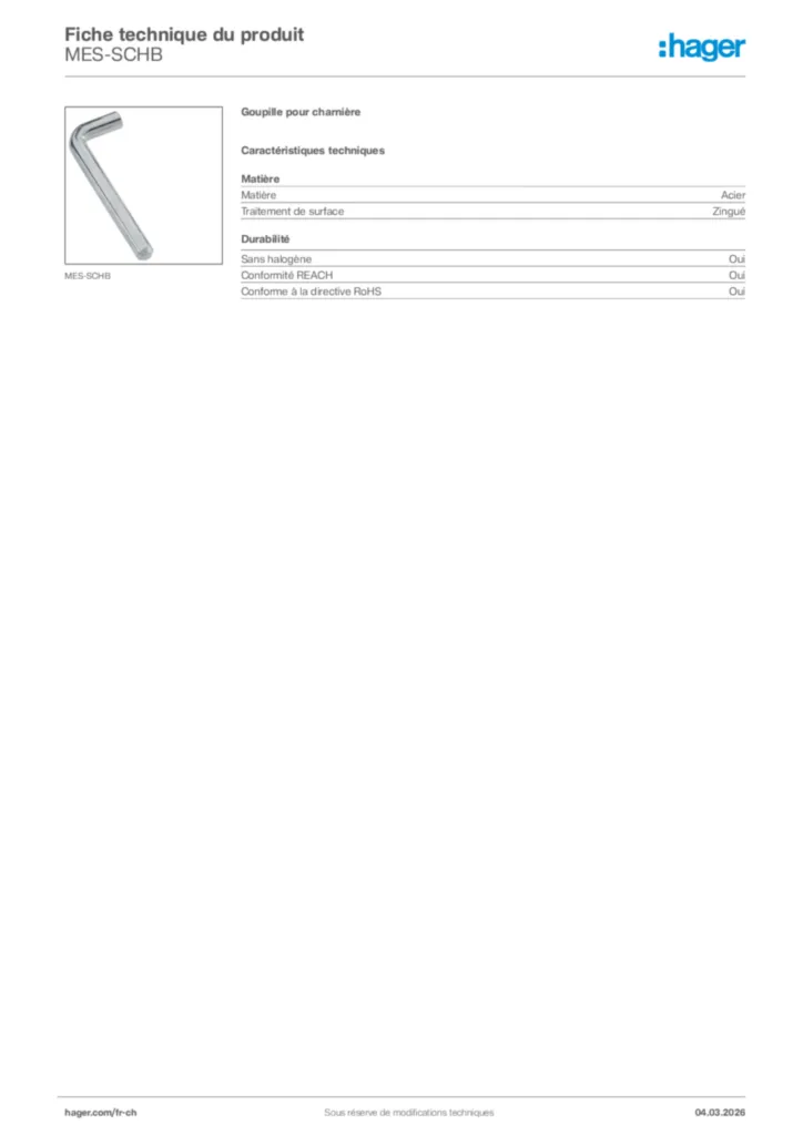 Image Hager Fiche technique du produit MES-SCHB | Hager Suisse
