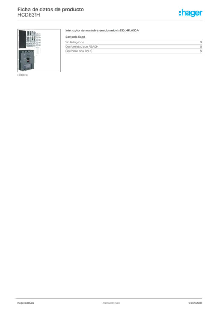 Imagen Hager Ficha de datos de producto HCD631H | Hager España